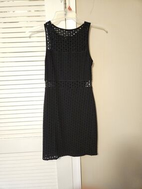 Aqua Black Eyelet Sheath Mini Dress